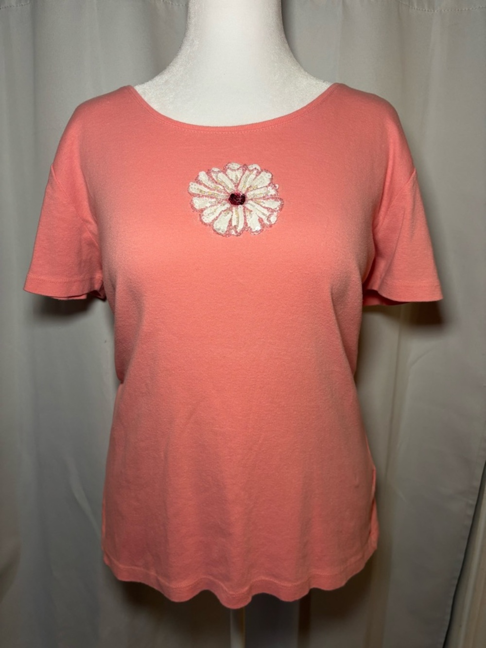 Pink Sequin Flower Graphic Tee 100% Organic Cotton Cottagecore Y2K - Picture 2 of 5